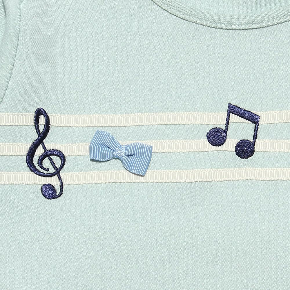 100 % cotton note embroidery & ribbon T -shirt Green Design point 1