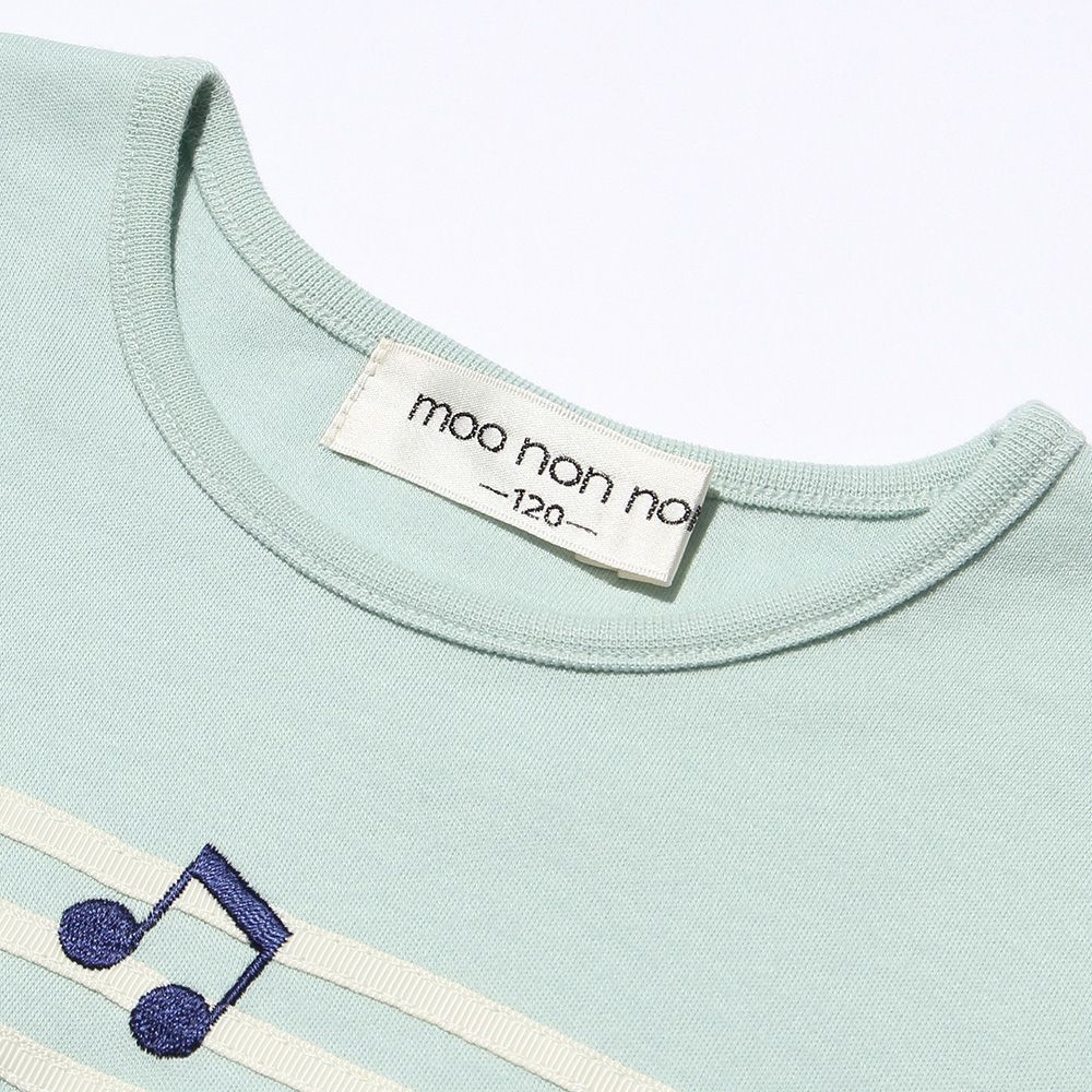 100 % cotton note embroidery & ribbon T -shirt Green Design point 2