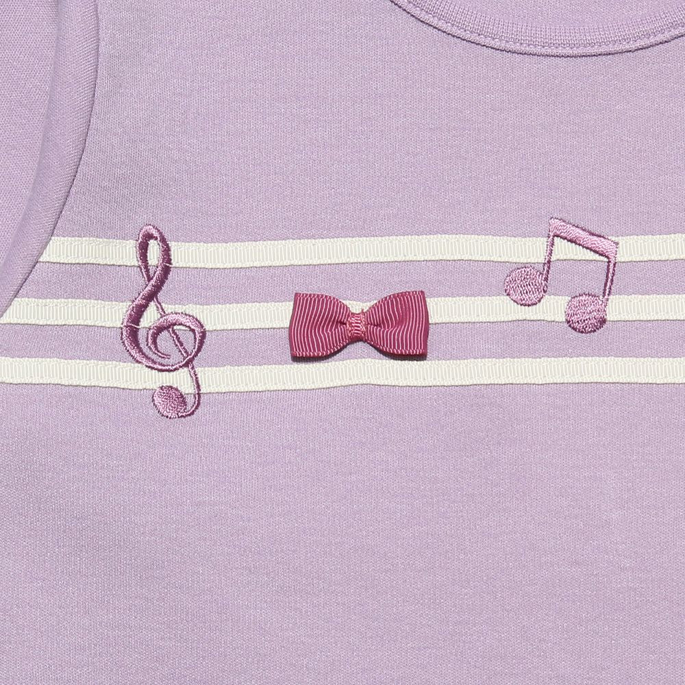 100 % cotton note embroidery & ribbon T -shirt Purple Design point 1