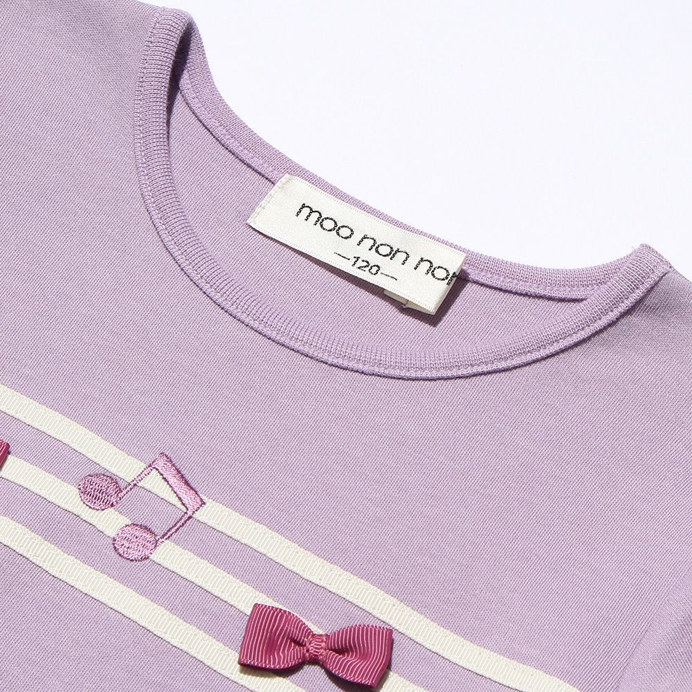 100 % cotton note embroidery & ribbon T -shirt Purple Design point 2