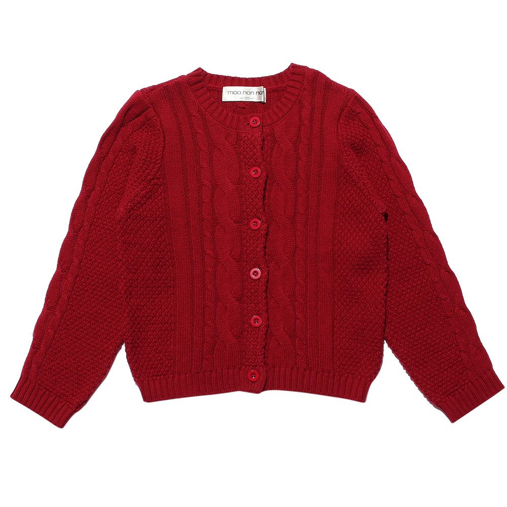 Cable knitting knit cardigan Red front
