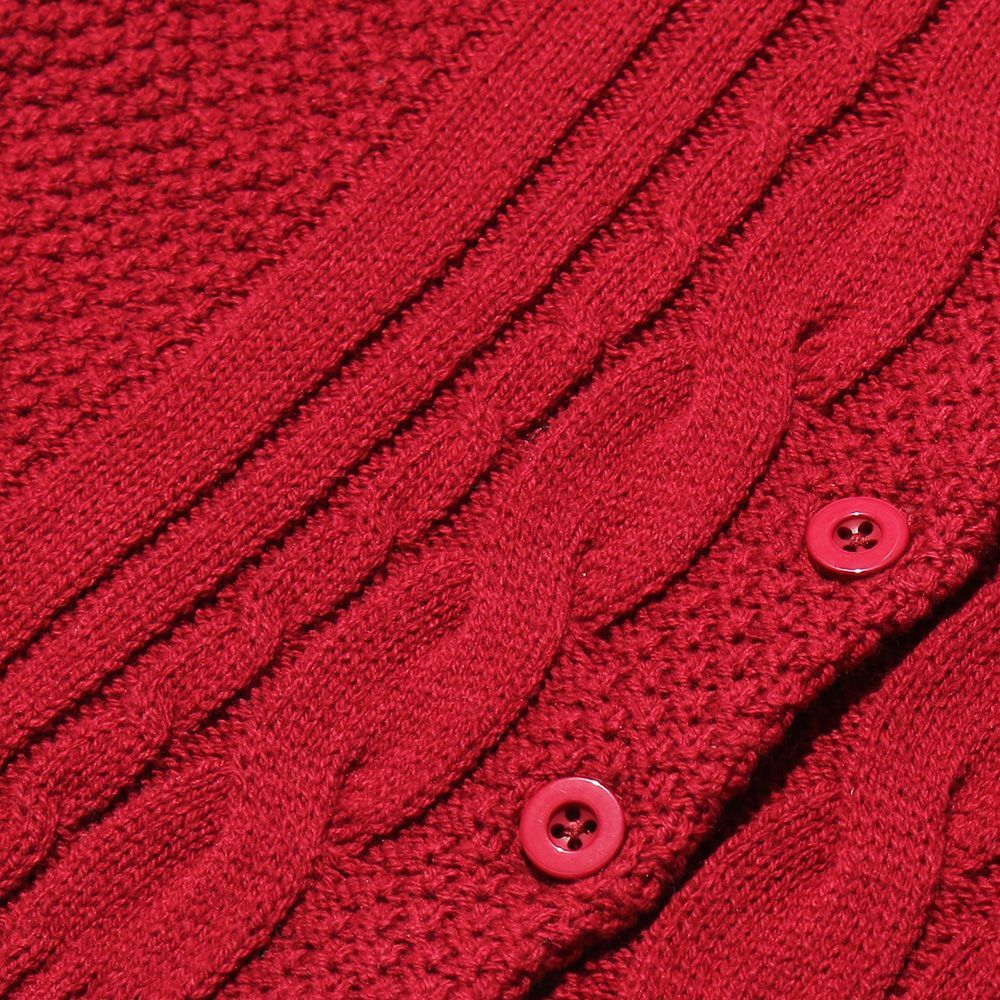 Cable knitting knit cardigan Red Design point 1