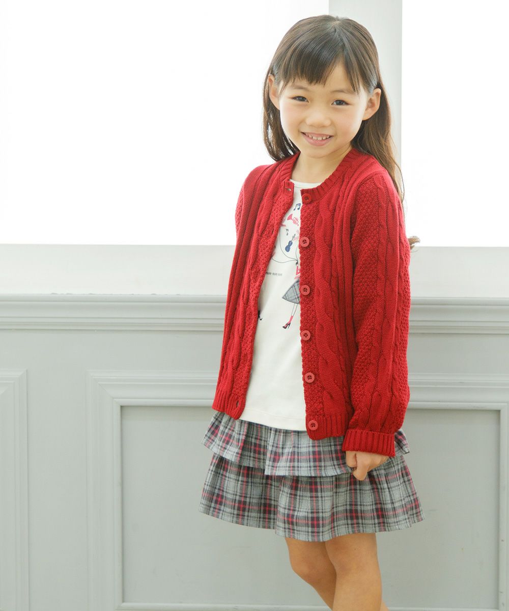 Cable knitting knit cardigan Red model image 3