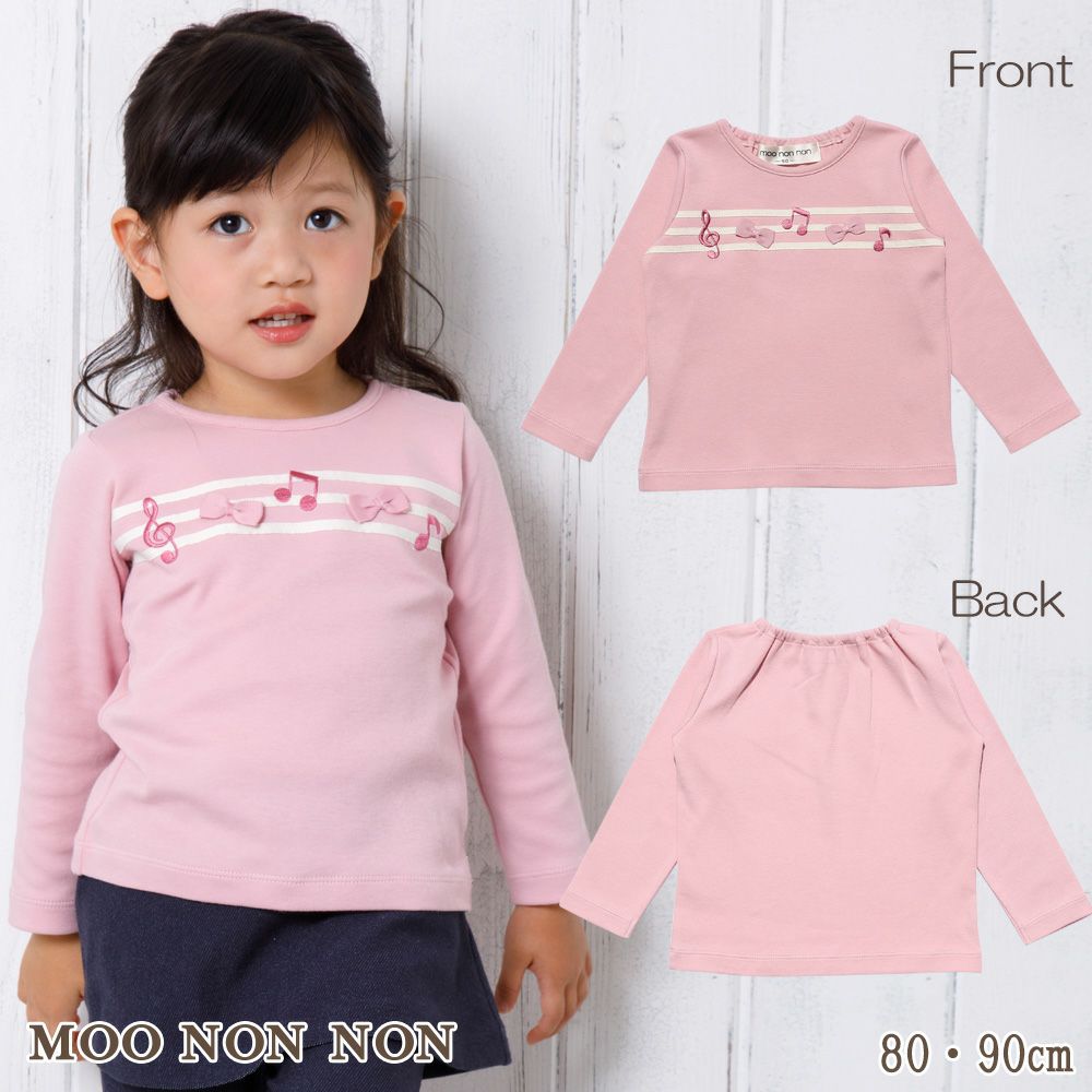 Baby size 100 % cotton note embroidery & ribbon T -shirt  MainImage