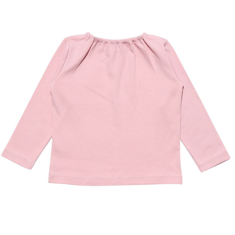 Baby size 100 % cotton note embroidery & ribbon T -shirt Pink back