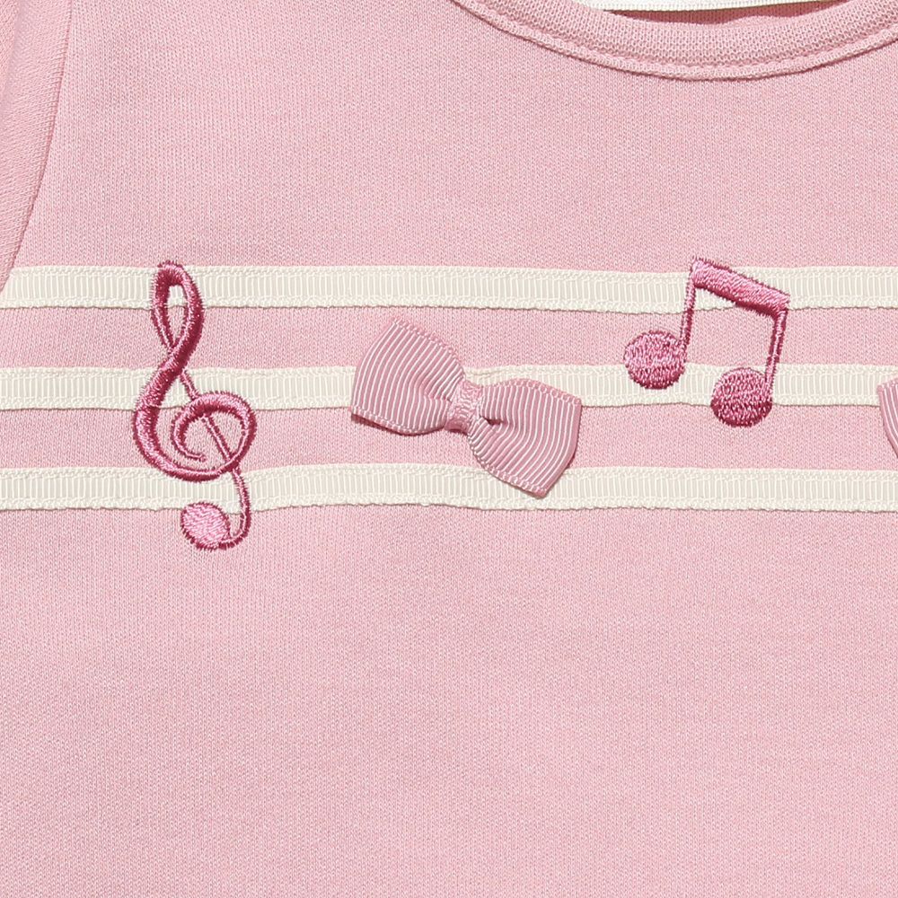 Baby size 100 % cotton note embroidery & ribbon T -shirt Pink Design point 1