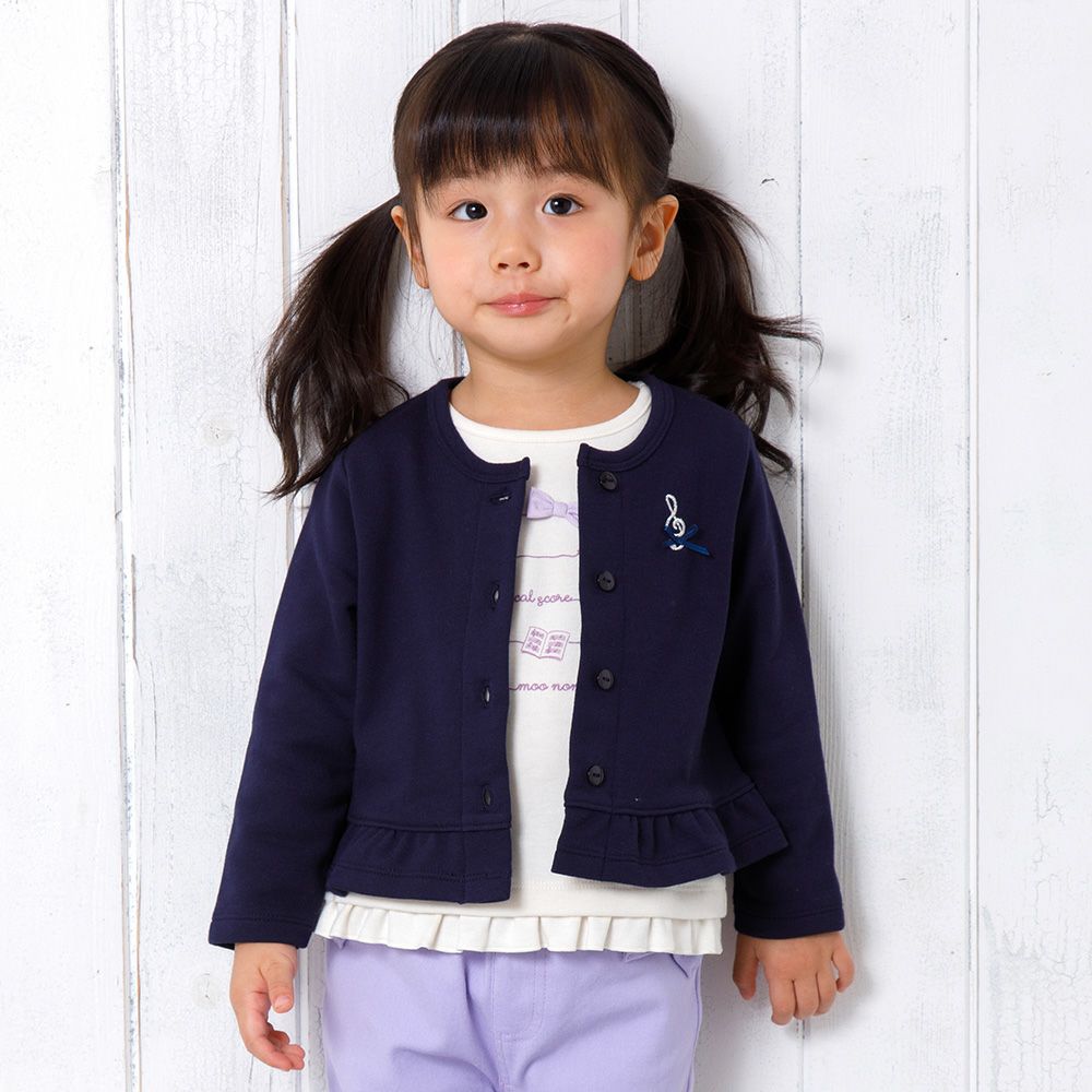 Baby size note embroidery fleece cardigan Navy model image up