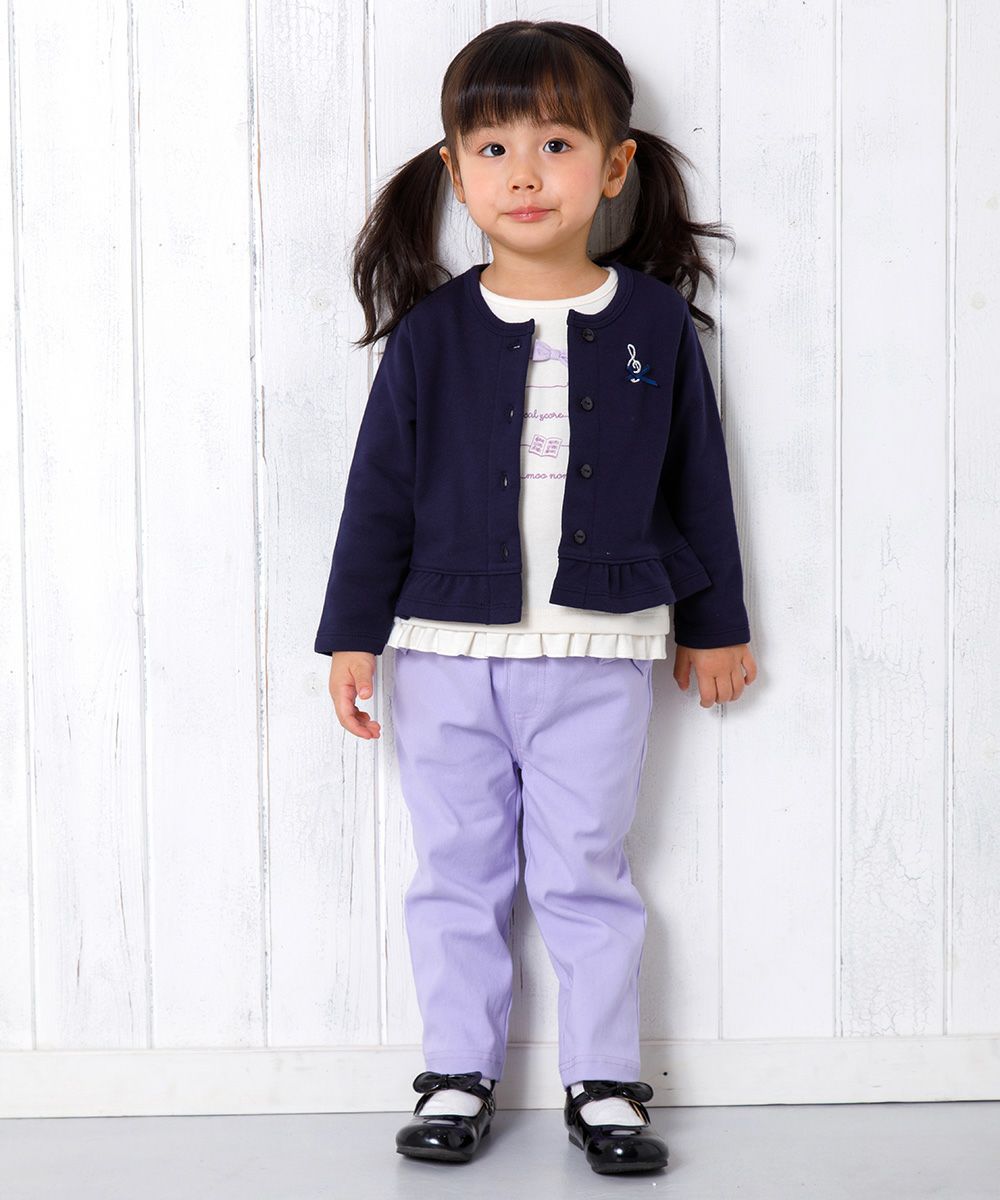 Baby size note embroidery fleece cardigan Navy model image whole body
