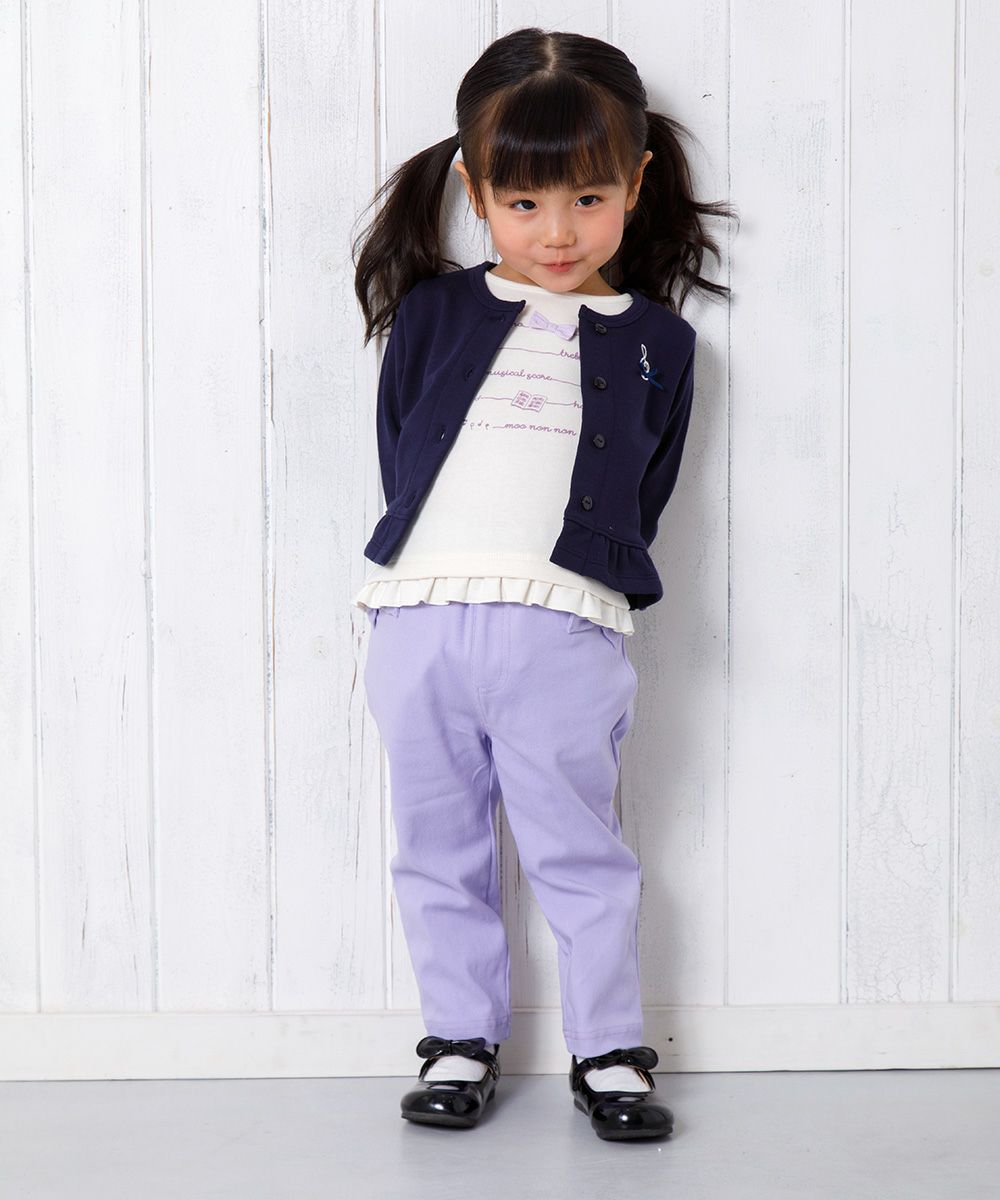 Baby size note embroidery fleece cardigan Navy model image 2