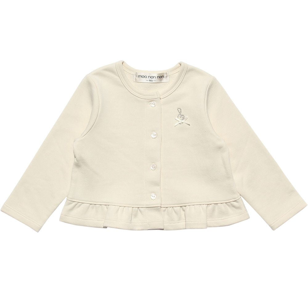 Baby size note embroidery fleece cardigan Ivory front