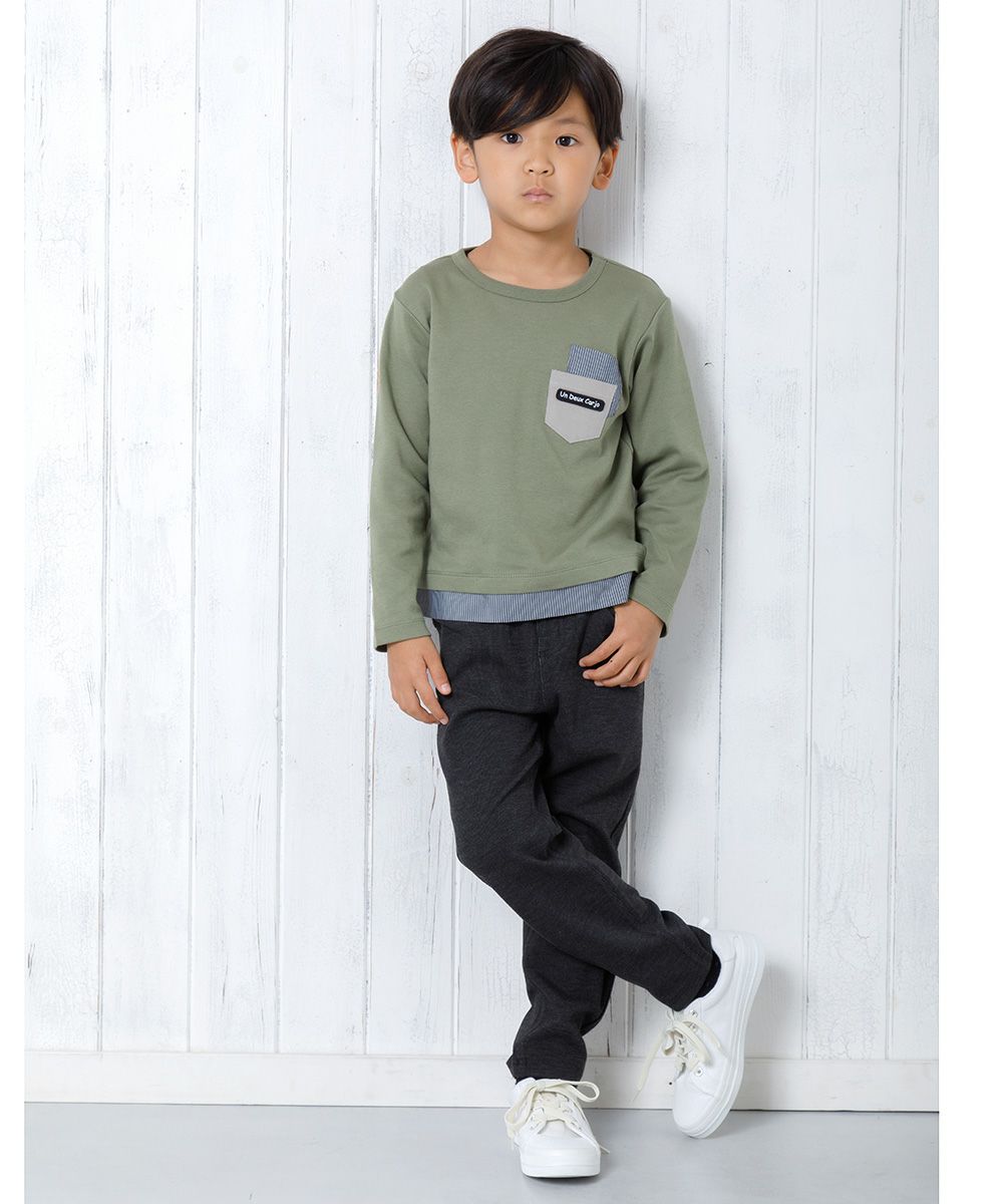 100 % cotton pocket -style dressing T -shirt Khaki model image 4