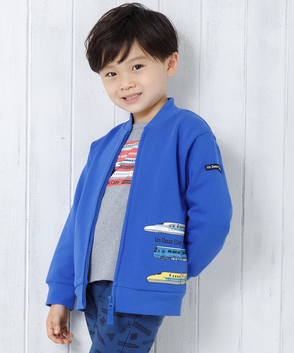 Children's clothing Boys Train Print Vehicle Series Hair Zip Up Jacket Blue (61) Model image Up