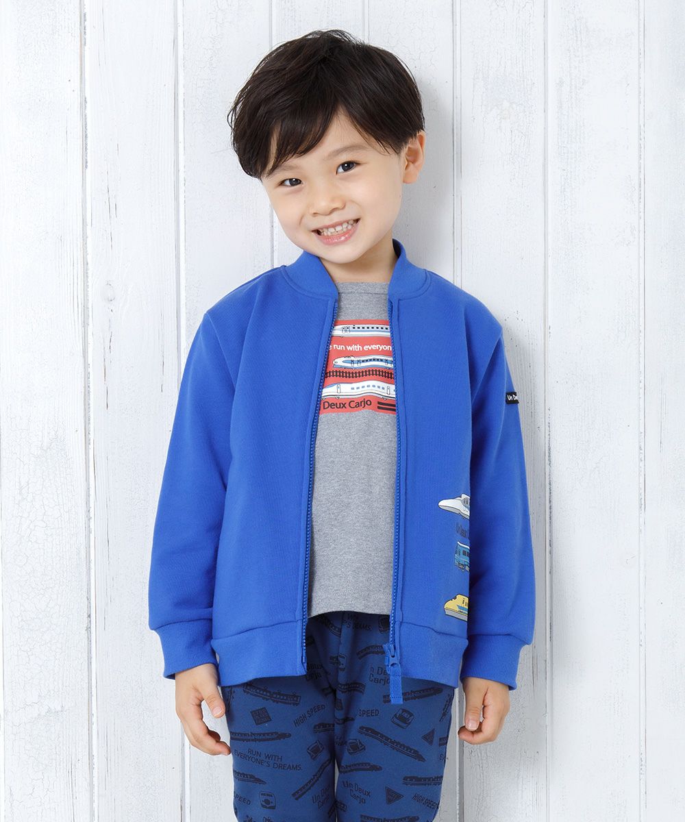 Children's clothing Boys Train Print Vehicle Series Hair Zip Up Jacket Blue (61) Model Image 1
