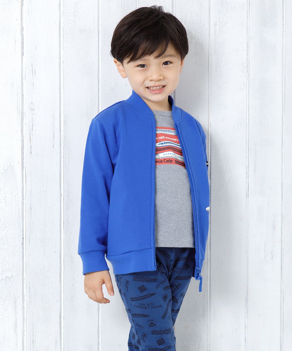 Children's clothing Boys Train Print Vehicle Series Hair Zip Up Jacket Blue (61) Model Image 2
