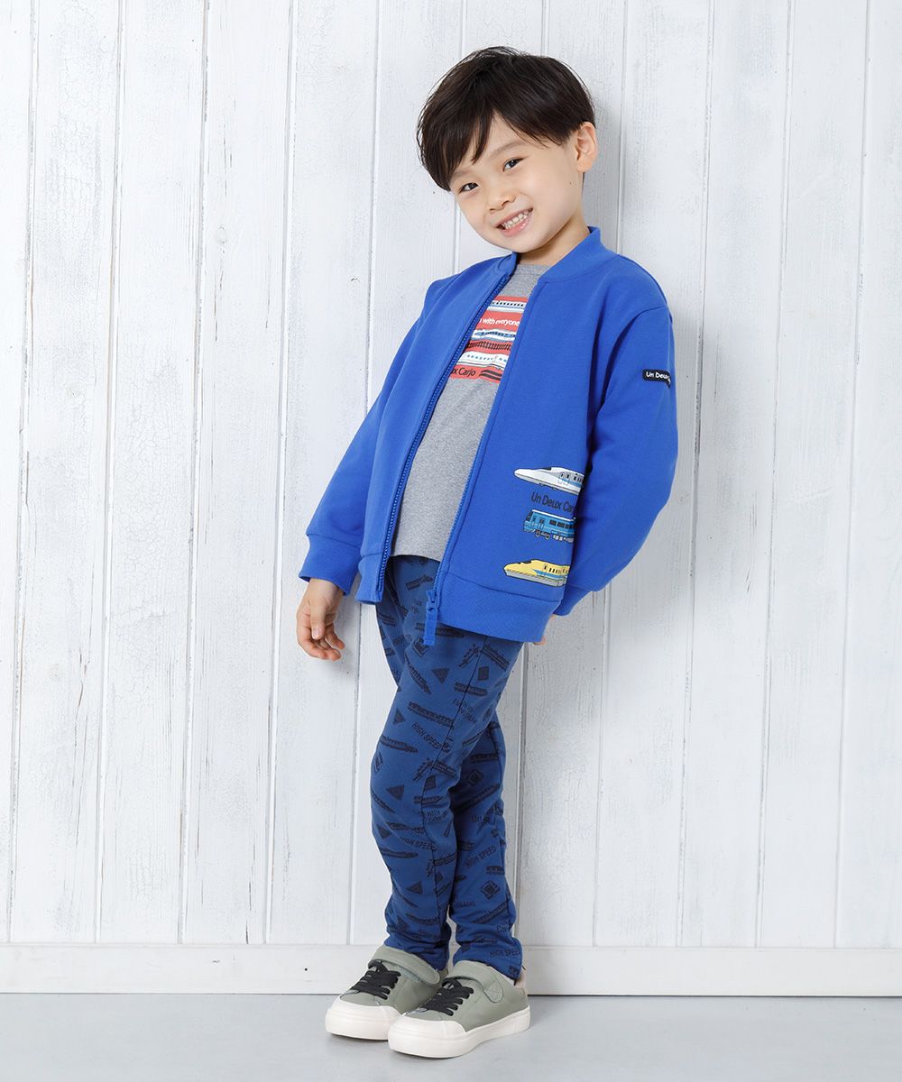 Children's clothing Boys Train Print Vehicle Series Hair Zip Up Jacket Blue (61) Model Image 3