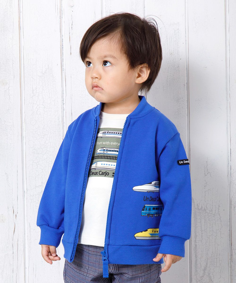Baby Clothes Boy Baby Size Baby Train Print Vehicle Series Fleet Zip Up Jacket Blue (61) Model Image Up