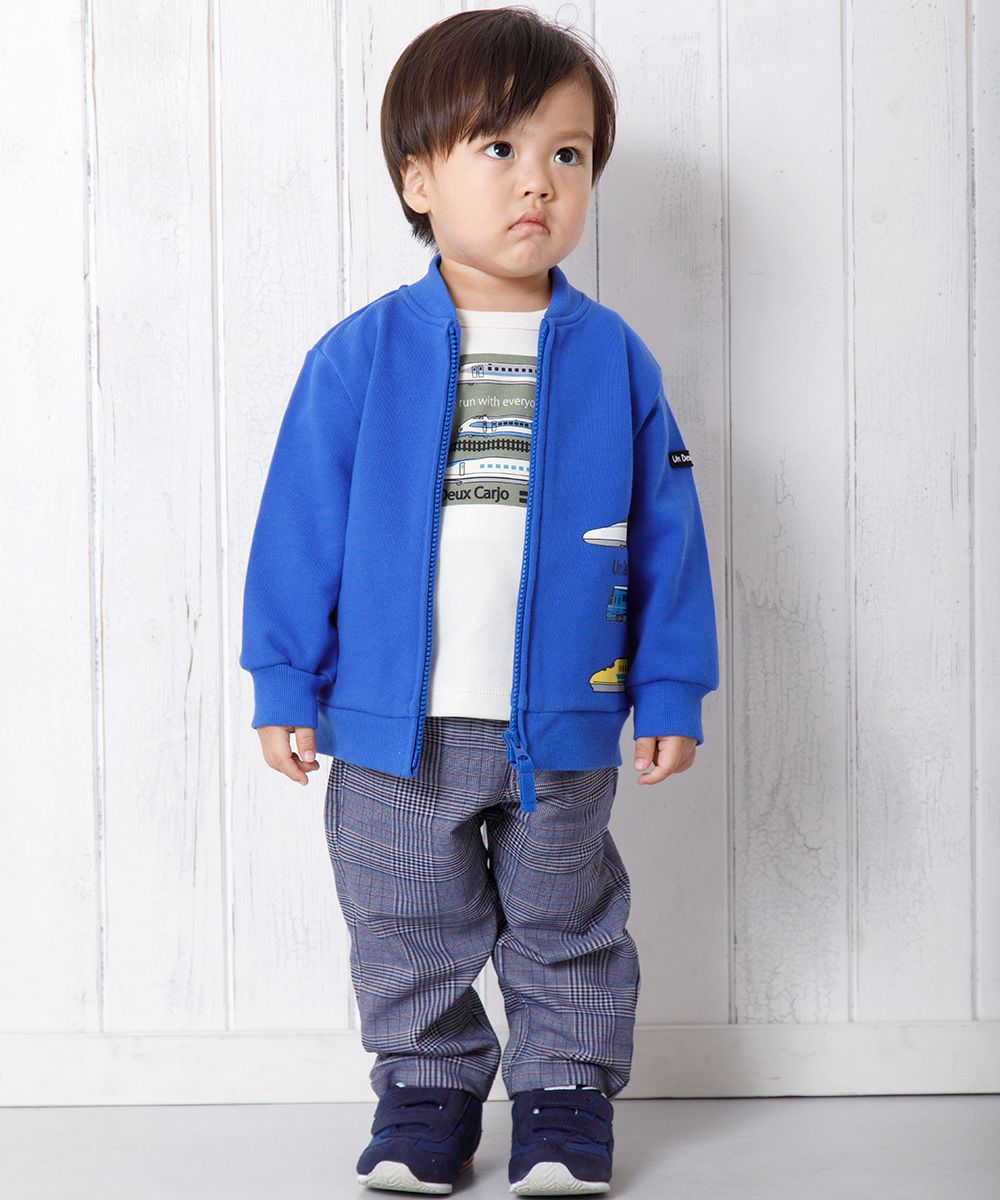 Baby Clothes Boy Baby Size Baby Train Print Vehicle Series Fleet Zip Up Jacket Blue (61) Model Image 1