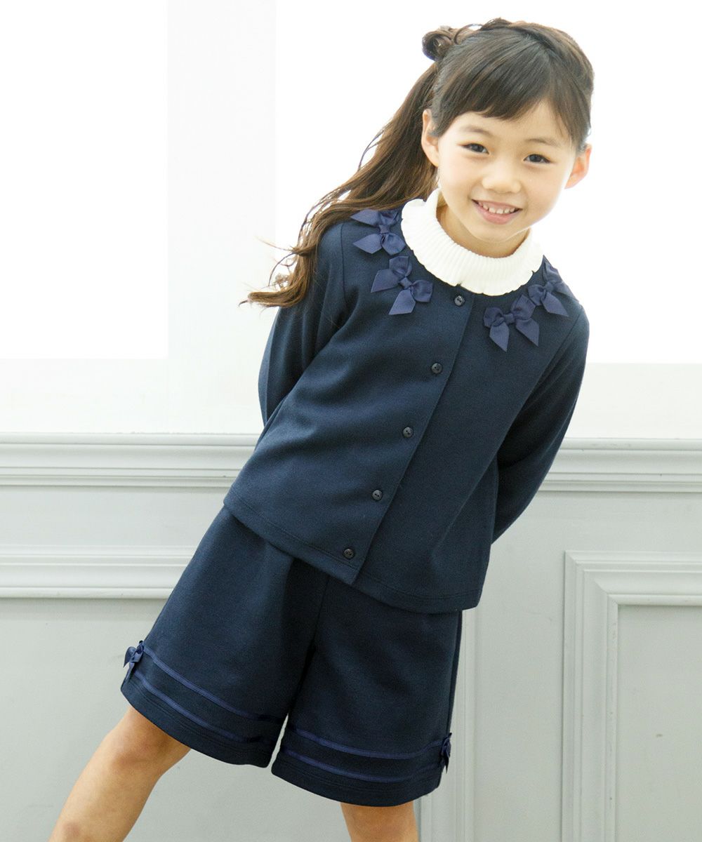 Children's clothing girl with double knit ribbon culotto pants navy (06) model image 1