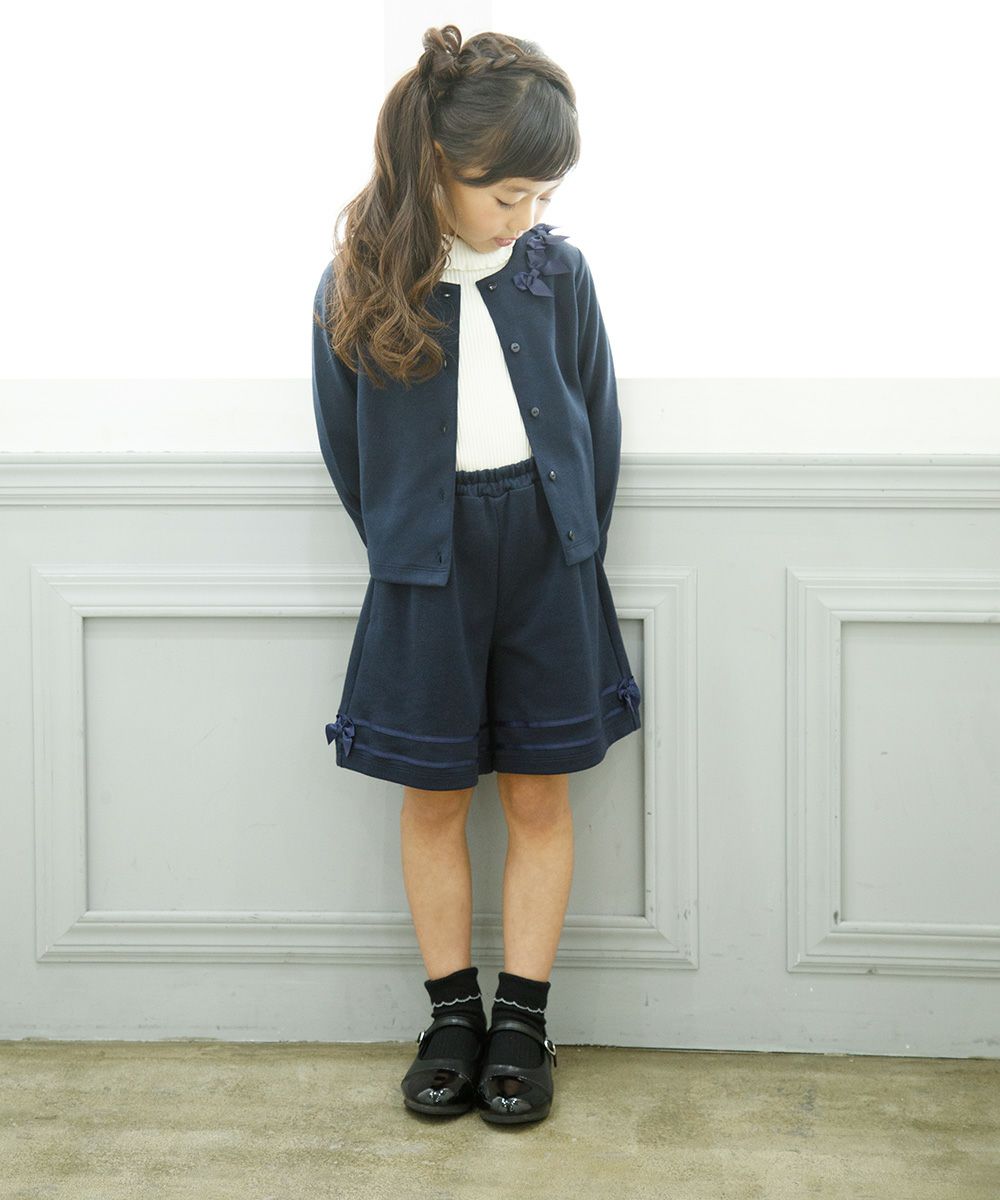 Children's clothing girl with double knit ribbon culotto pants navy (06) model image 2