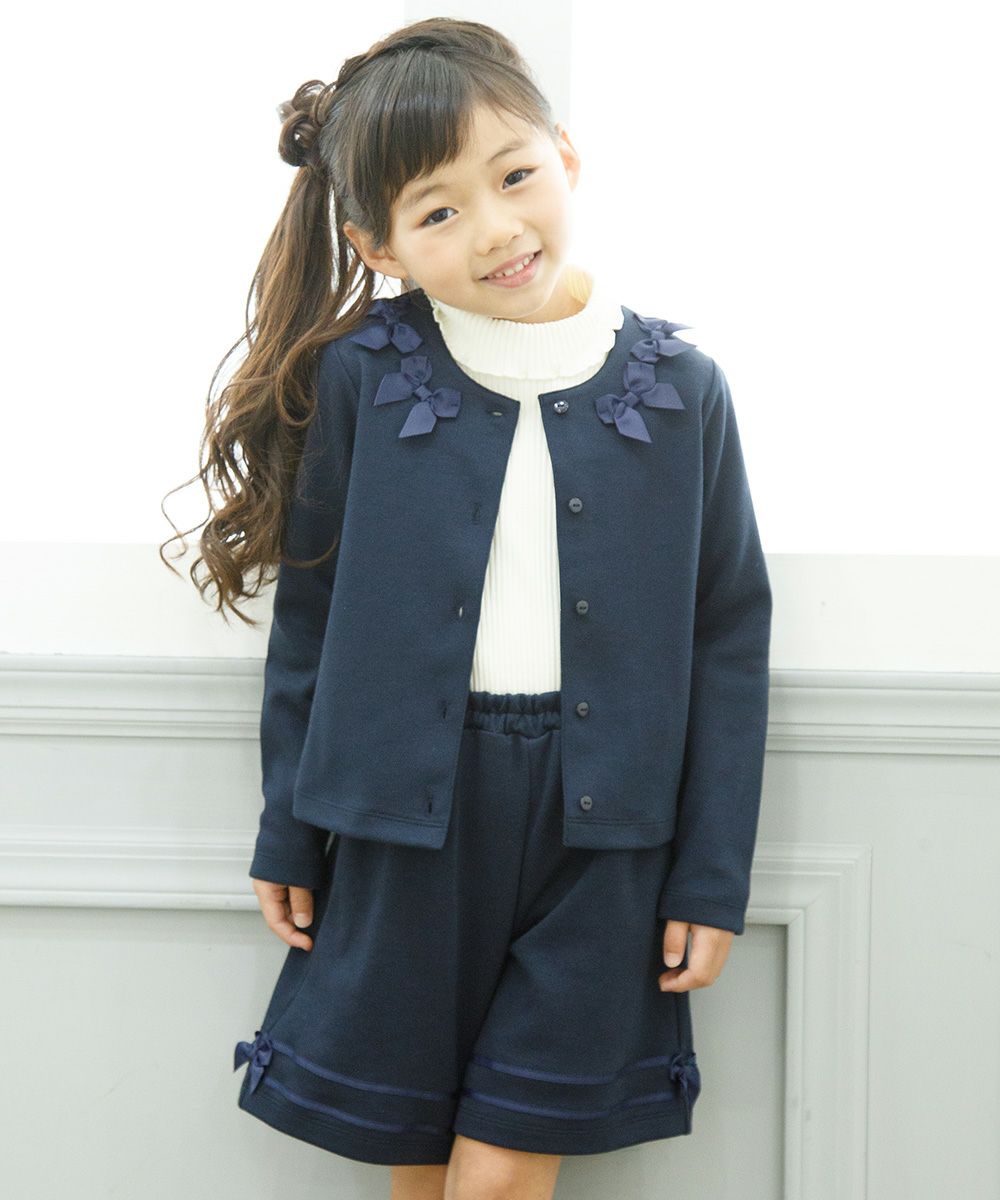 Children's clothing girl with double knit ribbon culotto pants navy (06) model image 3