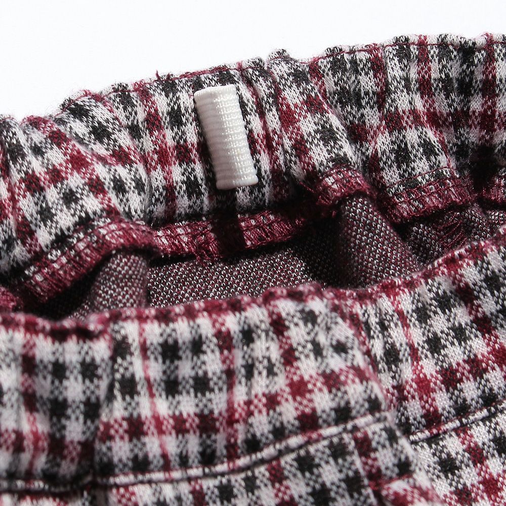 Check pattern jacquard knit culottation pants Red Design point 2