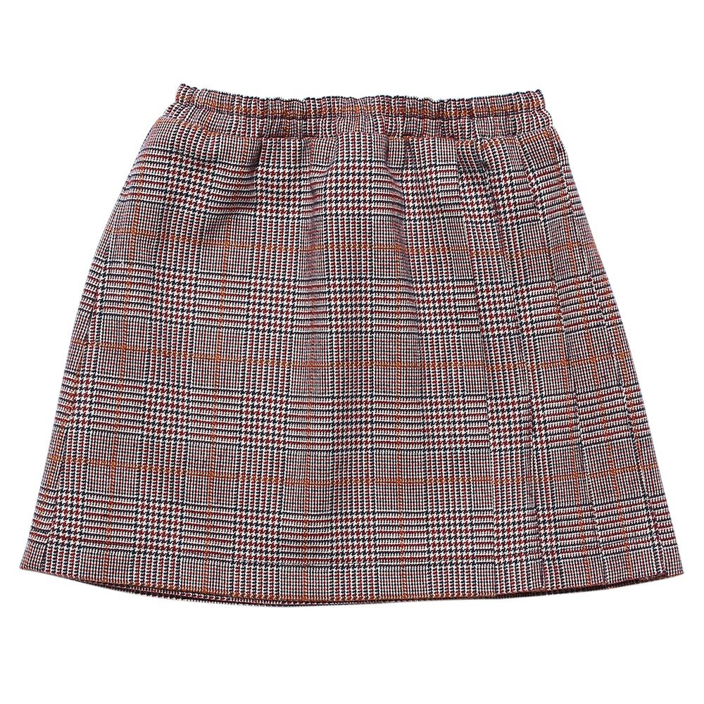 Check pattern pleated processing lap skirt Red front