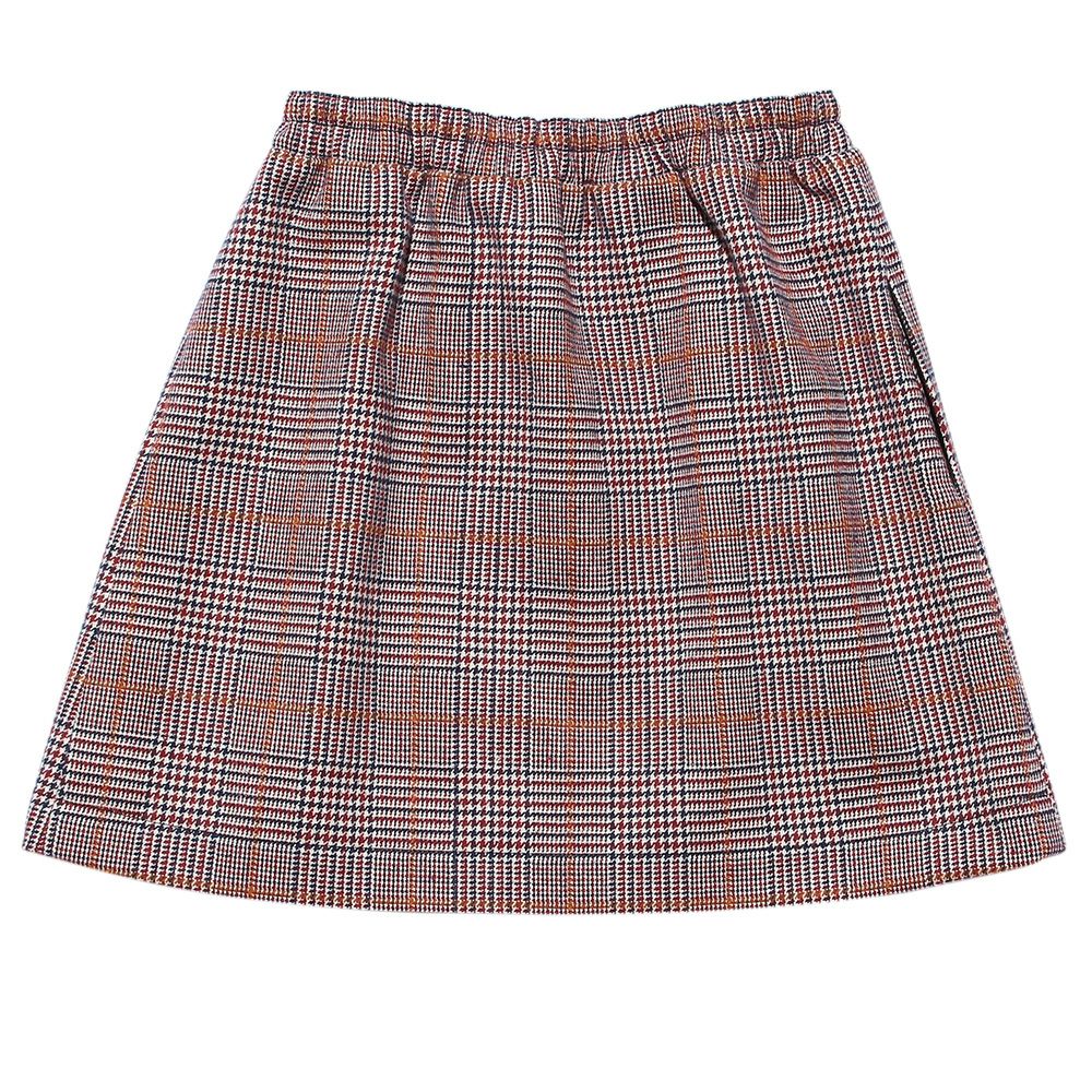 Check pattern pleated processing lap skirt Red back