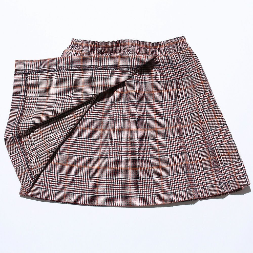 Check pattern pleated processing lap skirt Red Design point 1