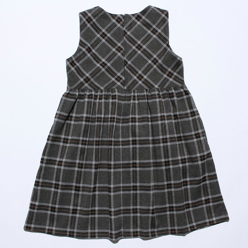 Check pattern gather dress Gray back