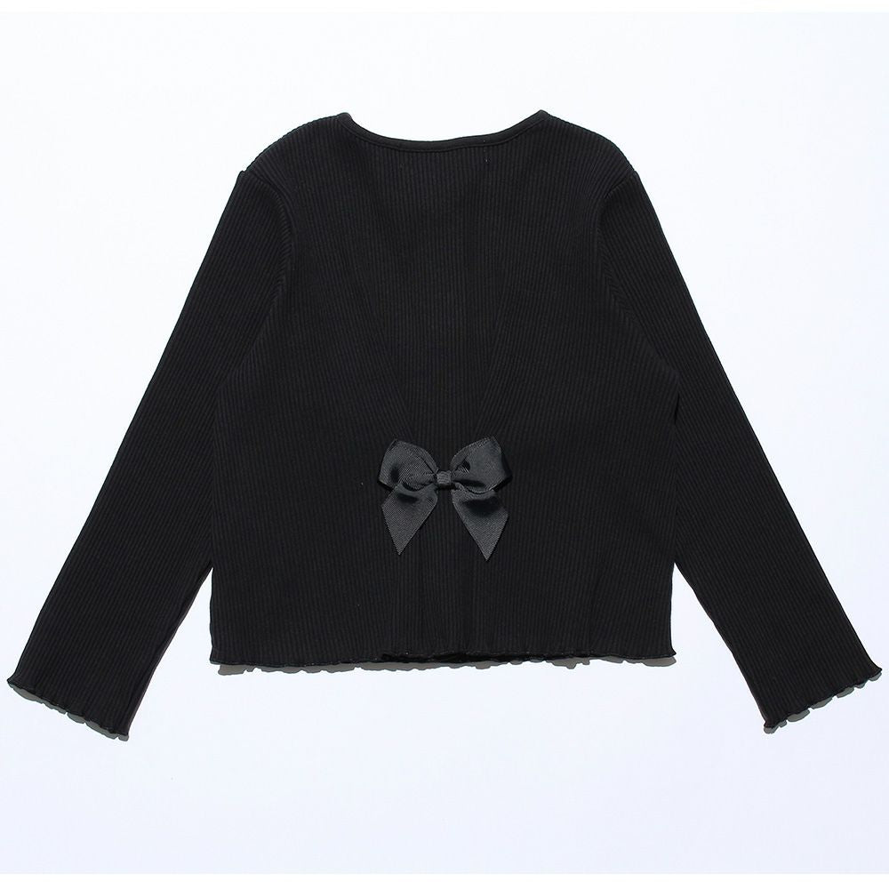 Baby clothes girl back ribbon Live knit cardigan black (00) back