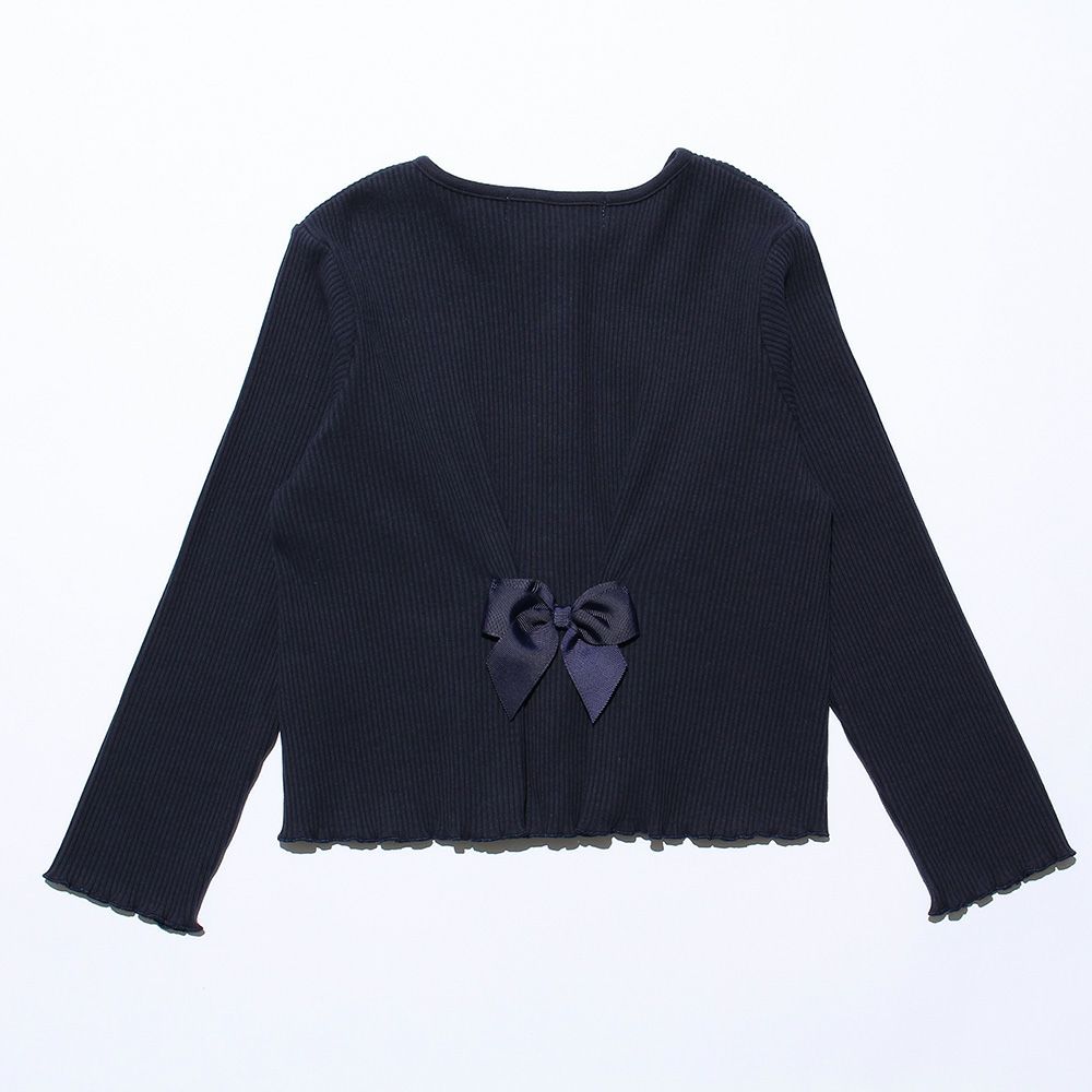 Baby clothes girl back ribbon Live knit cardigan navy (06) back