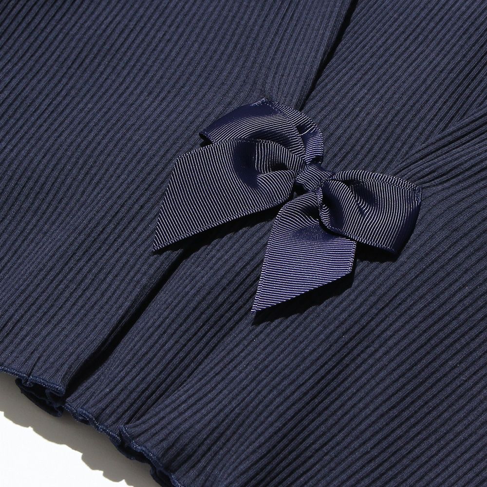 Baby Clothing Girl Back Ribbon Live Knit Cardigan Navy (06) Design Point 1