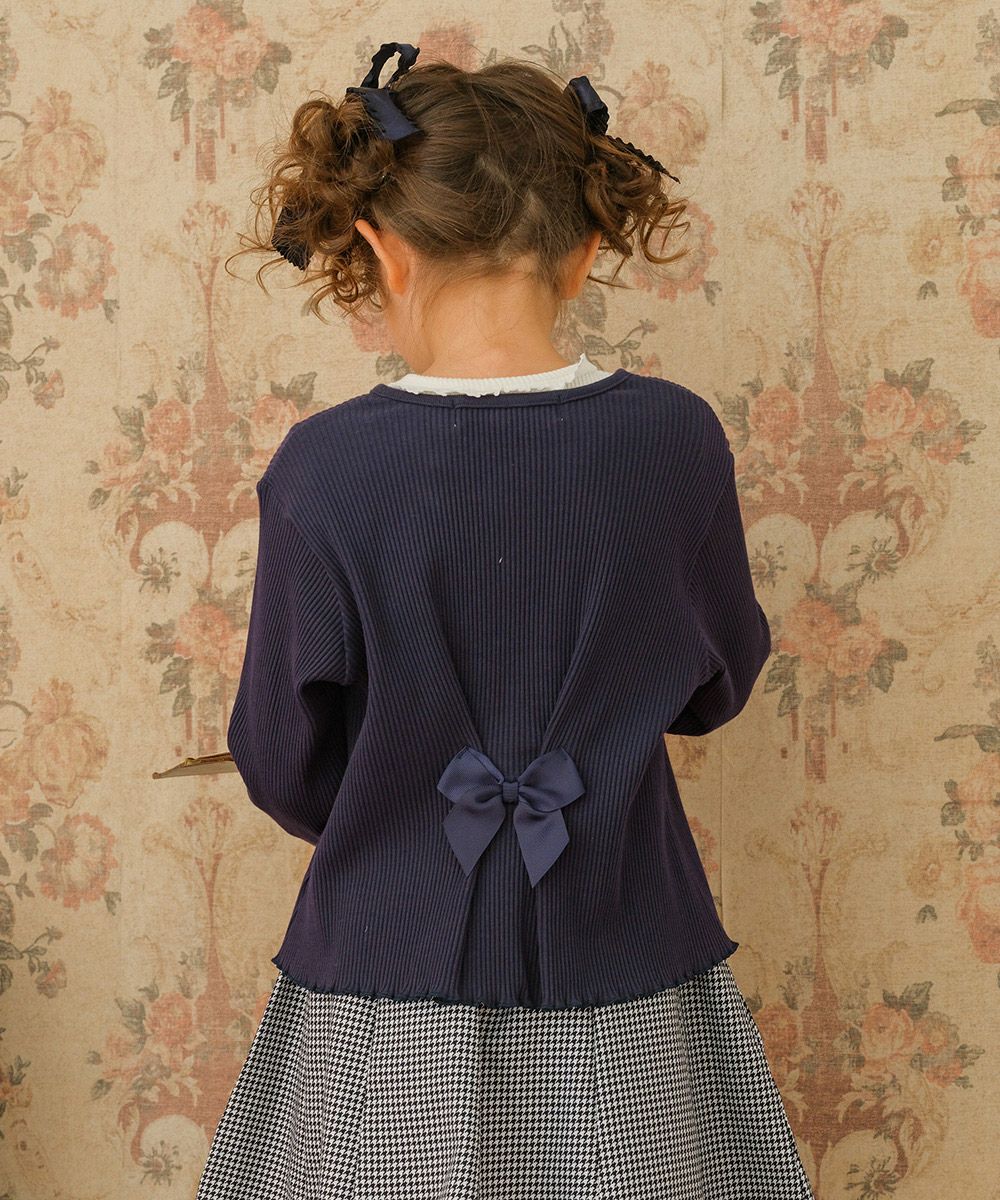 Baby Clothing Girl Back Ribbon Live Knit Cardigan Navy (06) Model Image 1