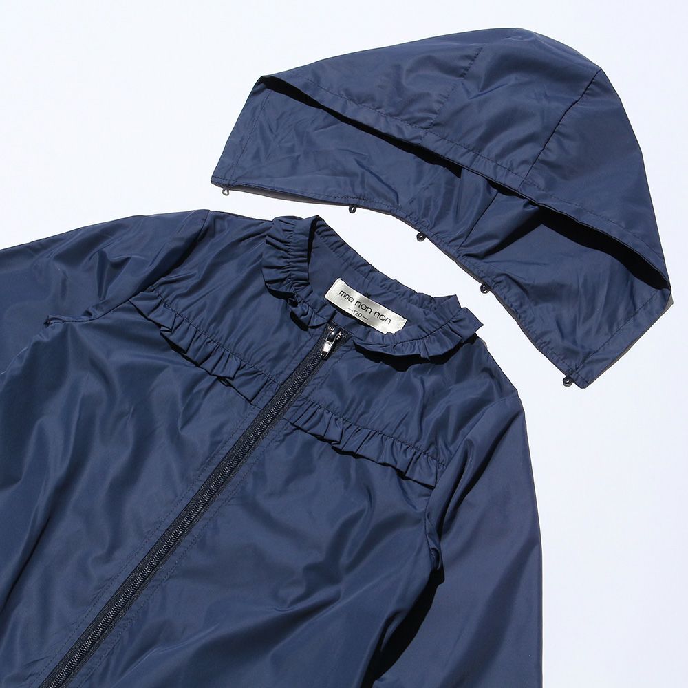Essther zip -up parka jacket with frills and hood Navy Design point 1