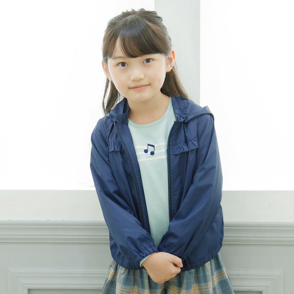 Essther zip -up parka jacket with frills and hood Navy model image up