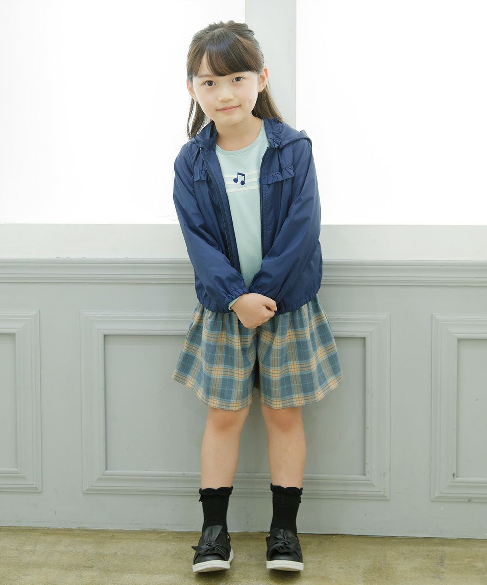Essther zip -up parka jacket with frills and hood Navy model image whole body