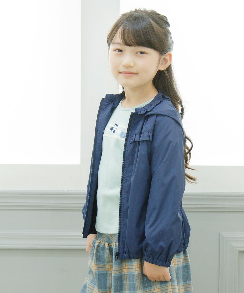 Essther zip -up parka jacket with frills and hood Navy model image 1