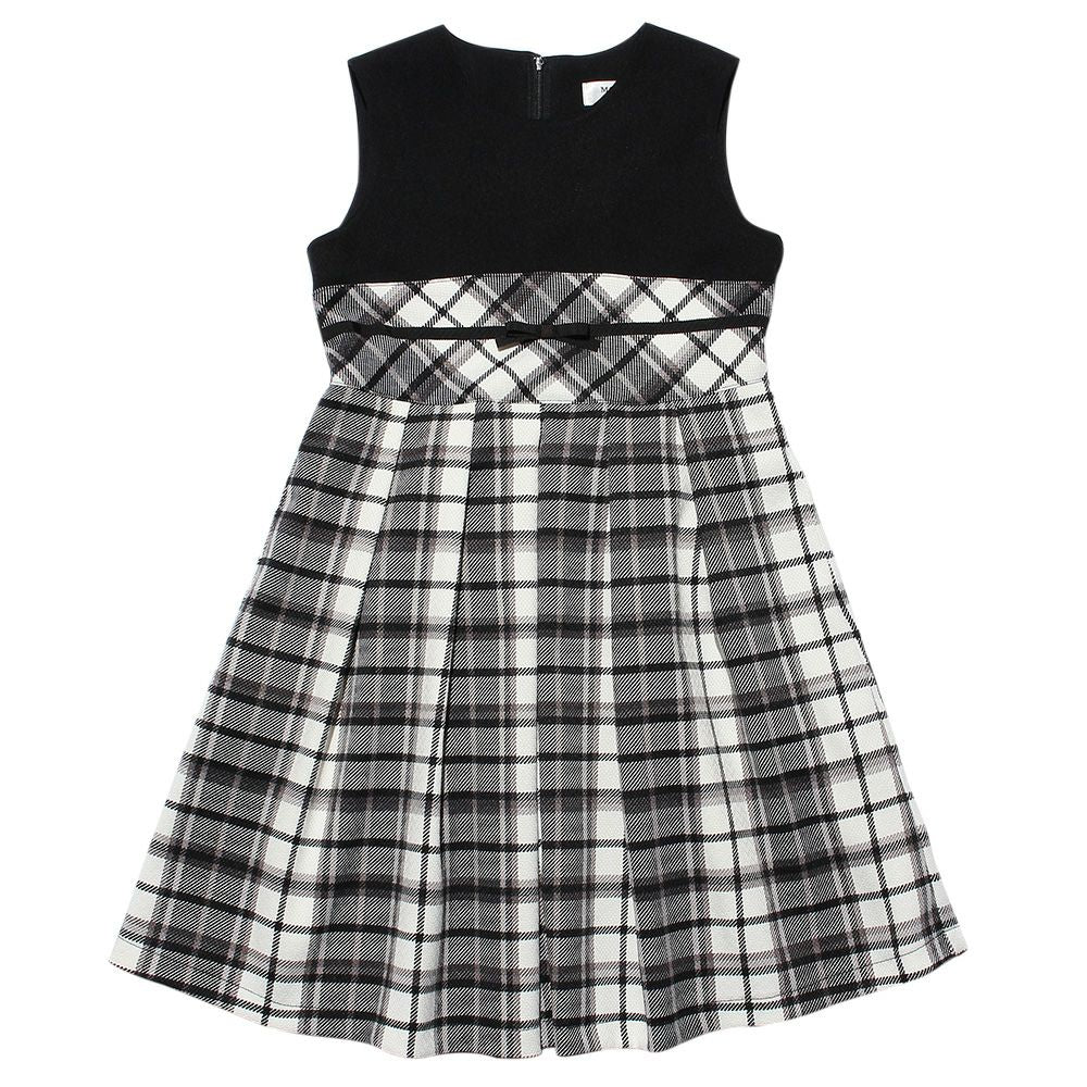 A dress with a Japanese check pattern ribbon White/Black front