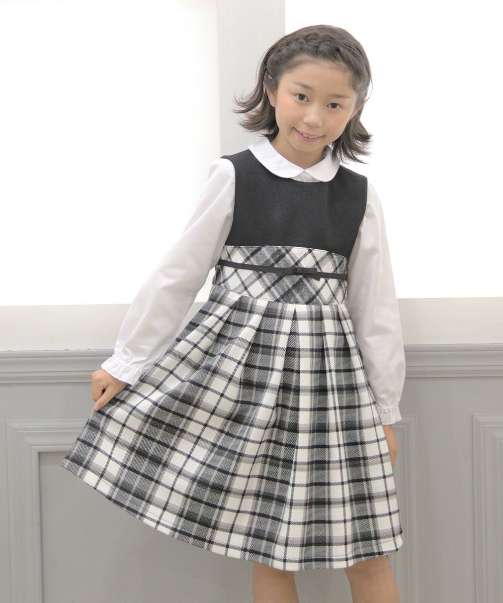 A dress with a Japanese check pattern ribbon White/Black model image 1