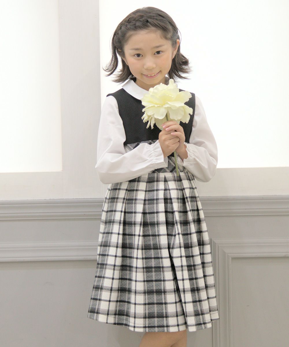 A dress with a Japanese check pattern ribbon White/Black model image 2
