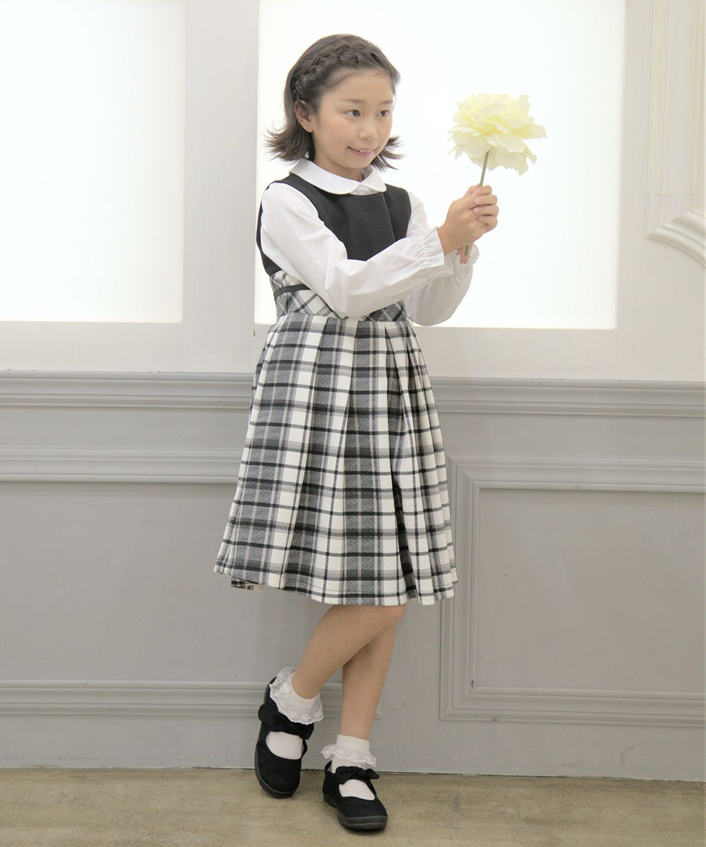 A dress with a Japanese check pattern ribbon White/Black model image 3
