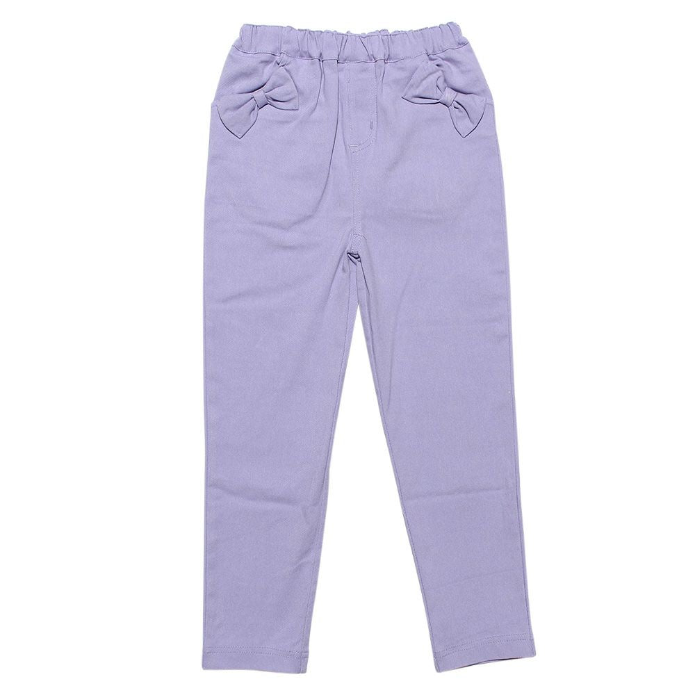 Super stretch material with ribbon full -length slope pants Purple front