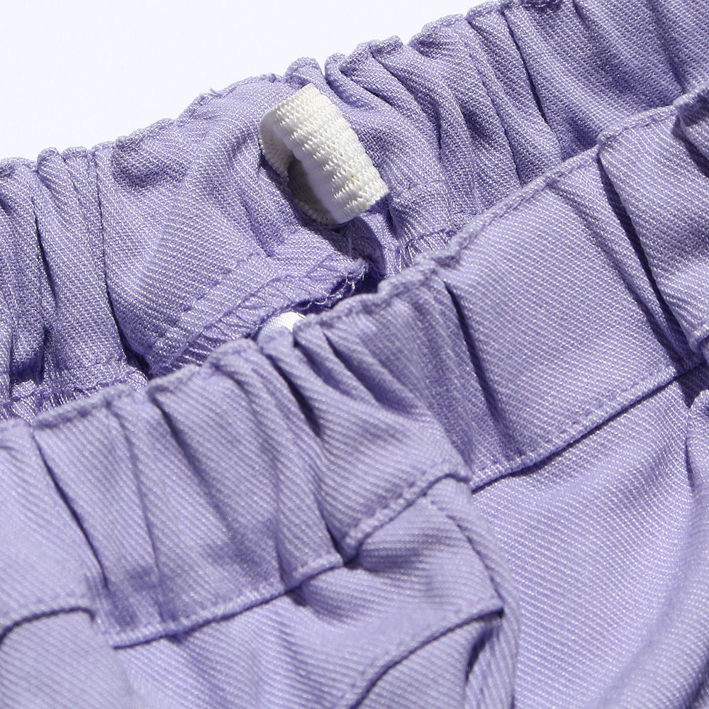 Super stretch material with ribbon full -length slope pants Purple Design point 2