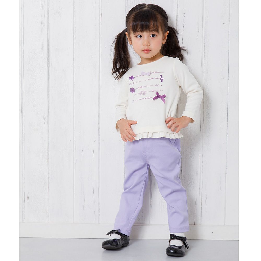 Super stretch material with ribbon full -length slope pants Purple model image up