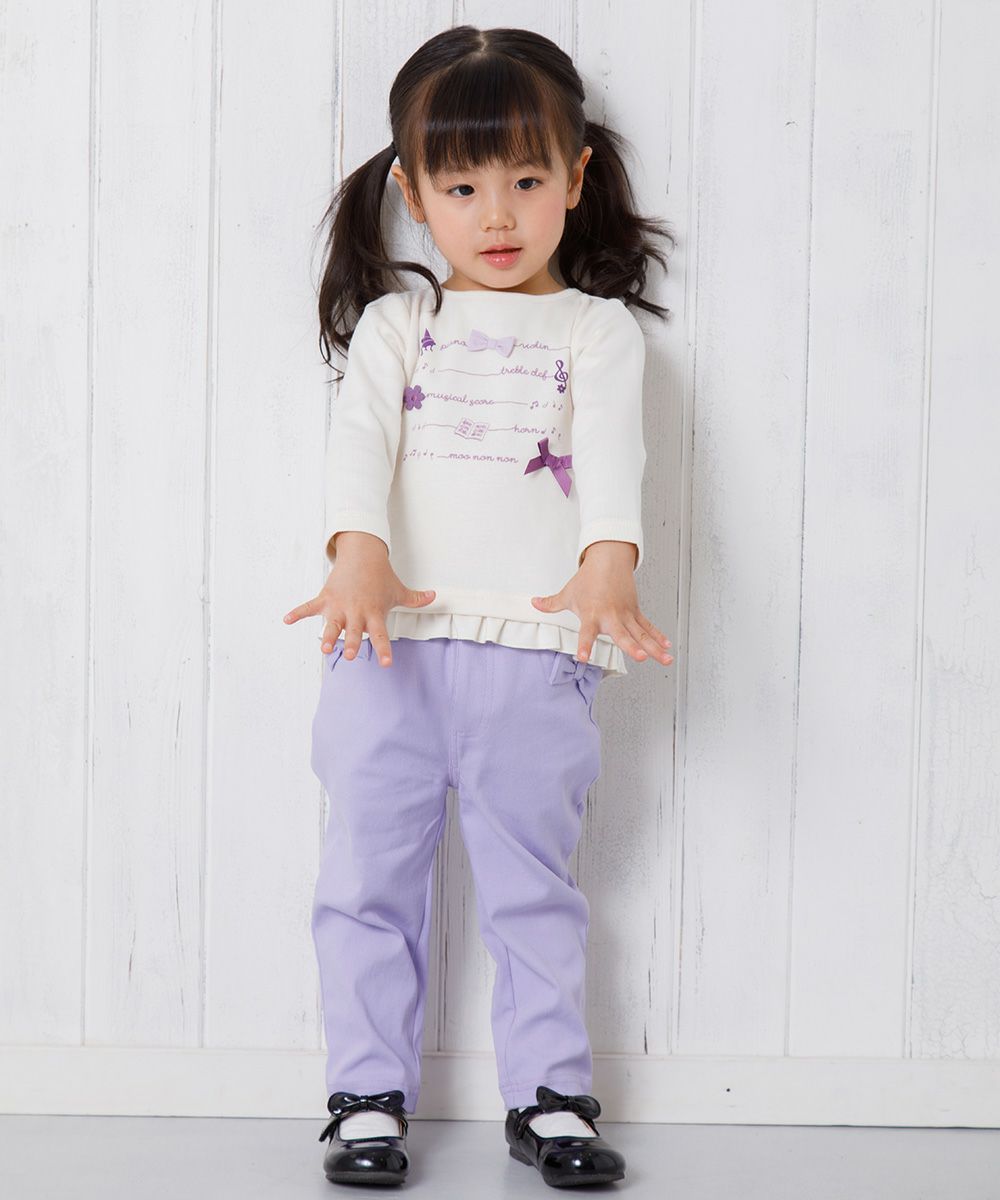 Super stretch material with ribbon full -length slope pants Purple model image 1