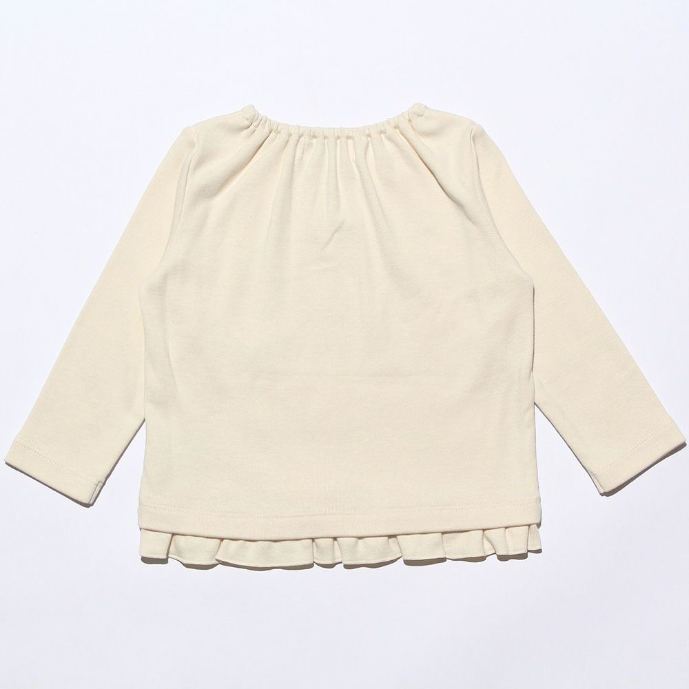 Baby size ribbon & flower motif & frilled logo print T -shirt Ivory back