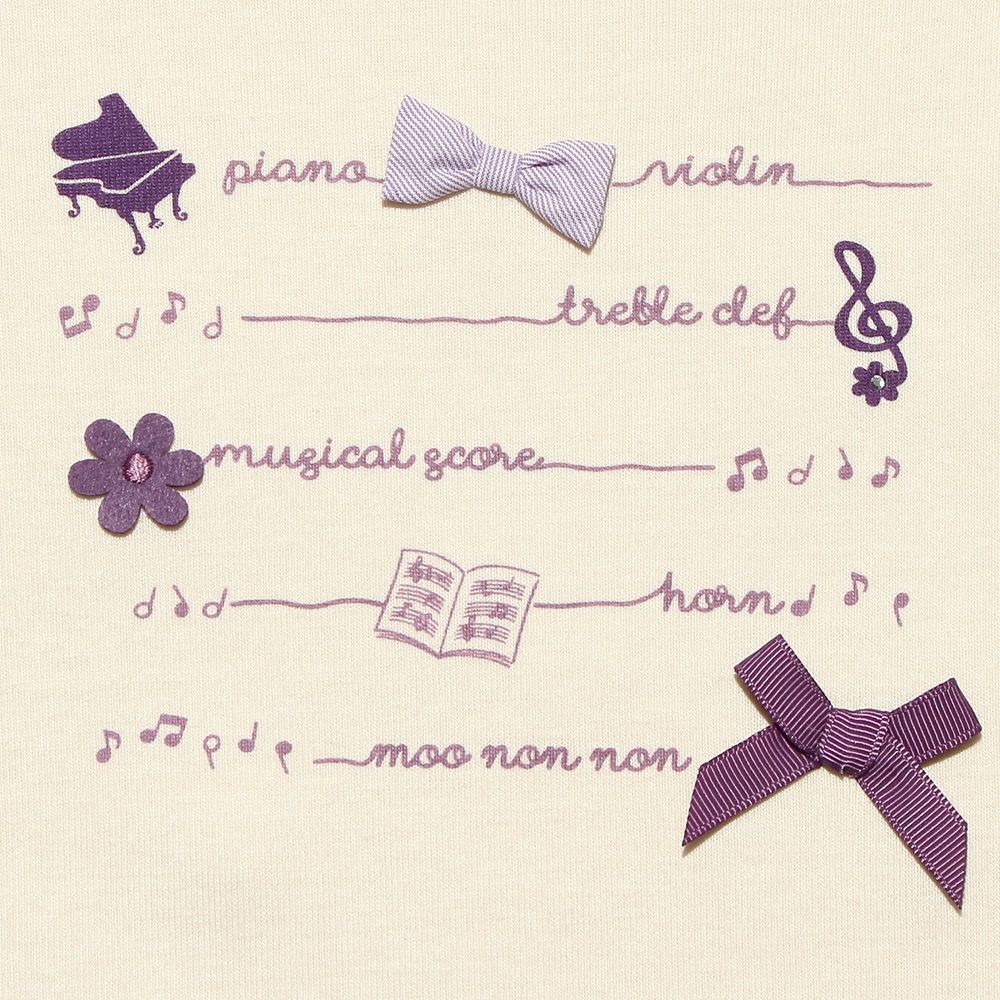 Baby size ribbon & flower motif & frilled logo print T -shirt Ivory Design point 1