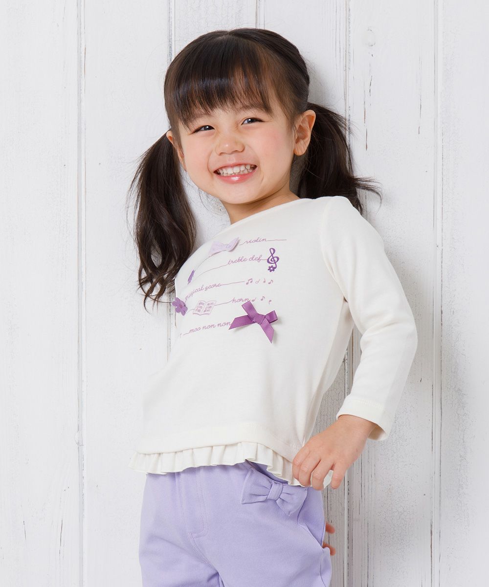 Baby size ribbon & flower motif & frilled logo print T -shirt Ivory model image 1