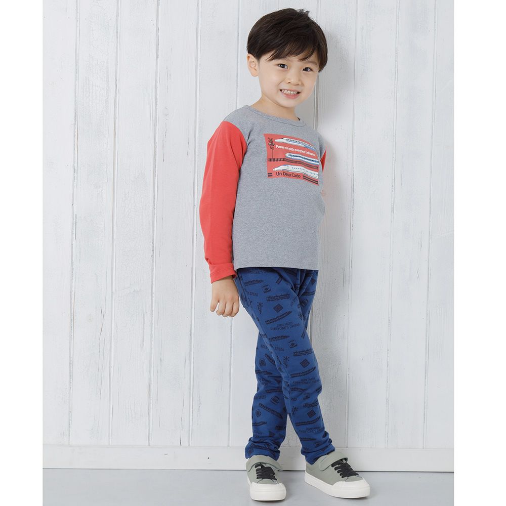 Children's clothing boys' trains & logo print vehicle series Full -length Pants Navy (06) Model image up
