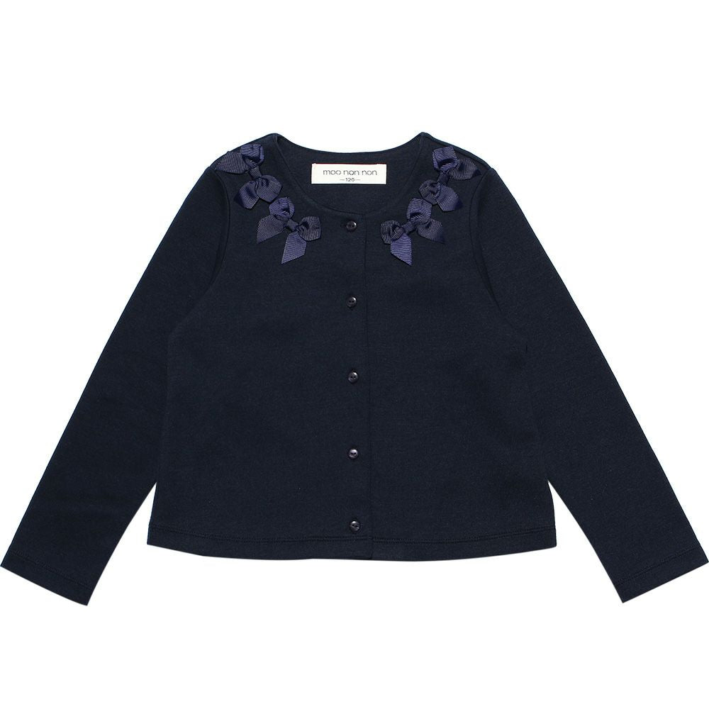 Children's clothing girl with ribbon Double knit cardigan navy (06) front